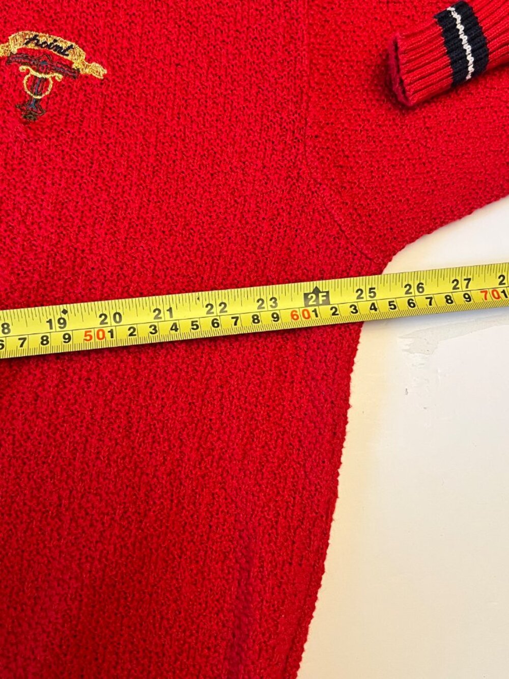 Vintage Italian Point Red Bouclé Tennis Cricket V-Neck Sweater - Picture 7 of 8